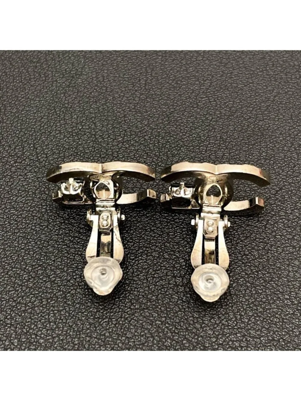 Chanel CC Logo Earrings Icon Silver Black Coco